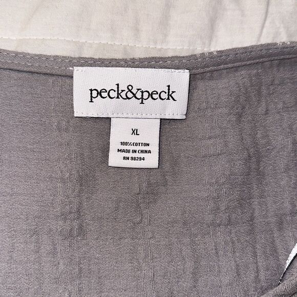 peck&peck XL Crinkle Pearl Gray White Striped Cotton Short Sleeve Top - Picture 8 of 9